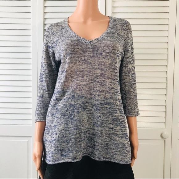 3/$25 TALBOTS Blue White Silk Blend V-Neck Semi Sheer Sweater Size Small - Picture 1 of 7